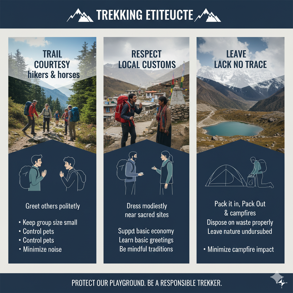 Practice trekking etiquette trail courtesy